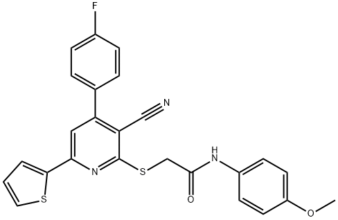 2-{[3-cyano-4-(4-fluorophenyl)-6-(2-thienyl)-2-pyridinyl]sulfanyl}-N-(4-methoxyphenyl)acetamide 结构式