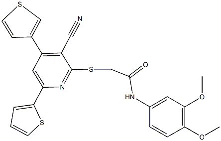 2-{[3-cyano-6-(2-thienyl)-4-(3-thienyl)-2-pyridinyl]sulfanyl}-N-(3,4-dimethoxyphenyl)acetamide 结构式