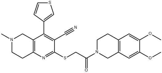 2-{[2-(6,7-dimethoxy-3,4-dihydro-2(1H)-isoquinolinyl)-2-oxoethyl]sulfanyl}-6-methyl-4-(3-thienyl)-5,6,7,8-tetrahydro[1,6]naphthyridine-3-carbonitrile 结构式