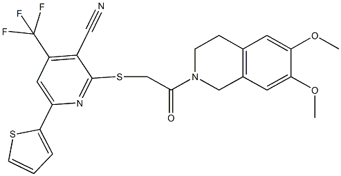 2-({2-[6,7-dimethoxy-3,4-dihydro-2(1H)-isoquinolinyl]-2-oxoethyl}sulfanyl)-6-(2-thienyl)-4-(trifluoromethyl)nicotinonitrile 结构式