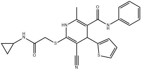 5-cyano-6-{[2-(cyclopropylamino)-2-oxoethyl]sulfanyl}-2-methyl-N-phenyl-4-(2-thienyl)-1,4-dihydro-3-pyridinecarboxamide 结构式