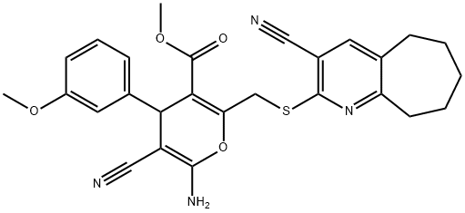 methyl 6-amino-5-cyano-2-{[(3-cyano-6,7,8,9-tetrahydro-5H-cyclohepta[b]pyridin-2-yl)sulfanyl]methyl}-4-(3-methoxyphenyl)-4H-pyran-3-carboxylate 结构式