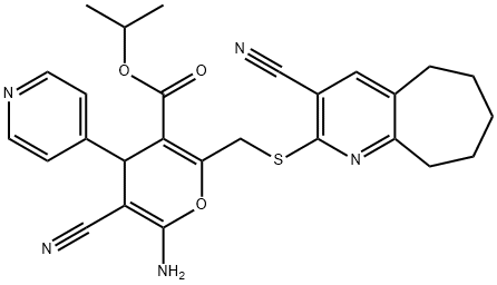 isopropyl 6-amino-5-cyano-2-{[(3-cyano-6,7,8,9-tetrahydro-5H-cyclohepta[b]pyridin-2-yl)sulfanyl]methyl}-4-(4-pyridinyl)-4H-pyran-3-carboxylate 结构式