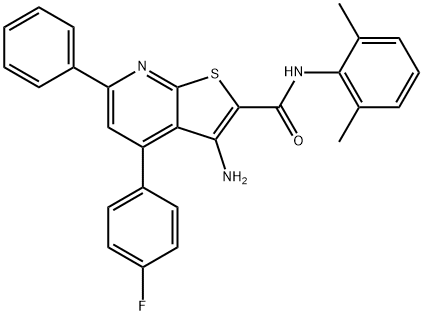 3-amino-N-(2,6-dimethylphenyl)-4-(4-fluorophenyl)-6-phenylthieno[2,3-b]pyridine-2-carboxamide 结构式