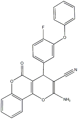 2-amino-4-(4-fluoro-3-phenoxyphenyl)-5-oxo-4H,5H-pyrano[3,2-c]chromene-3-carbonitrile 结构式