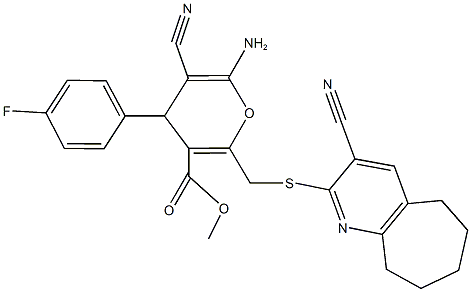 methyl 6-amino-5-cyano-2-{[(3-cyano-6,7,8,9-tetrahydro-5H-cyclohepta[b]pyridin-2-yl)sulfanyl]methyl}-4-(4-fluorophenyl)-4H-pyran-3-carboxylate 结构式