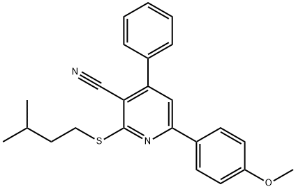 2-(isopentylsulfanyl)-6-(4-methoxyphenyl)-4-phenylnicotinonitrile 结构式