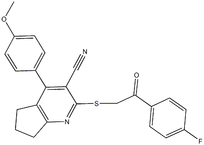 2-{[2-(4-fluorophenyl)-2-oxoethyl]sulfanyl}-4-(4-methoxyphenyl)-6,7-dihydro-5H-cyclopenta[b]pyridine-3-carbonitrile 结构式