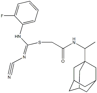 2-{[1-(1-adamantyl)ethyl]amino}-2-oxoethyl N'-cyano-N-(2-fluorophenyl)imidothiocarbamate 结构式