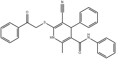 5-cyano-2-methyl-6-[(2-oxo-2-phenylethyl)sulfanyl]-N,4-diphenyl-1,4-dihydro-3-pyridinecarboxamide 结构式