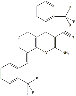 2-amino-8-[2-(trifluoromethyl)benzylidene]-4-[2-(trifluoromethyl)phenyl]-7,8-dihydro-4H,5H-pyrano[4,3-b]pyran-3-carbonitrile 结构式