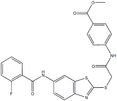 methyl 4-{[({6-[(2-fluorobenzoyl)amino]-1,3-benzothiazol-2-yl}sulfanyl)acetyl]amino}benzoate 结构式