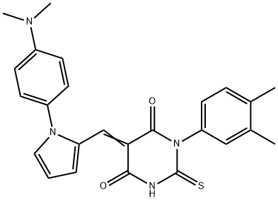 5-({1-[4-(dimethylamino)phenyl]-1H-pyrrol-2-yl}methylene)-1-(3,4-dimethylphenyl)-2-thioxodihydro-4,6(1H,5H)-pyrimidinedione 结构式