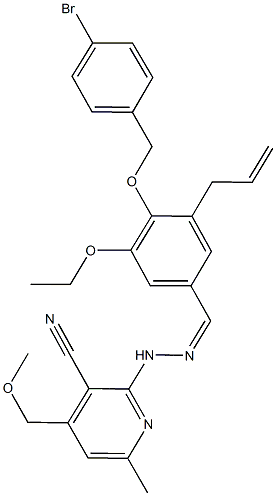 2-(2-{3-allyl-4-[(4-bromobenzyl)oxy]-5-ethoxybenzylidene}hydrazino)-4-(methoxymethyl)-6-methylnicotinonitrile 结构式