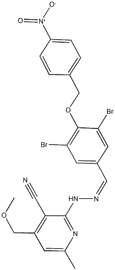 2-{2-[3,5-dibromo-4-({4-nitrobenzyl}oxy)benzylidene]hydrazino}-4-(methoxymethyl)-6-methylnicotinonitrile 结构式