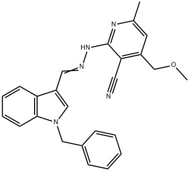 2-{2-[(1-benzyl-1H-indol-3-yl)methylene]hydrazino}-4-(methoxymethyl)-6-methylnicotinonitrile 结构式