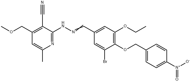 2-{2-[3-bromo-5-ethoxy-4-({4-nitrobenzyl}oxy)benzylidene]hydrazino}-4-(methoxymethyl)-6-methylnicotinonitrile 结构式