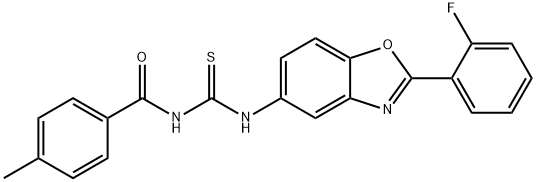 N-[2-(2-fluorophenyl)-1,3-benzoxazol-5-yl]-N'-(4-methylbenzoyl)thiourea 结构式
