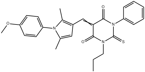 5-{[1-(4-methoxyphenyl)-2,5-dimethyl-1H-pyrrol-3-yl]methylene}-1-phenyl-3-propyl-2-thioxodihydro-4,6(1H,5H)-pyrimidinedione 结构式