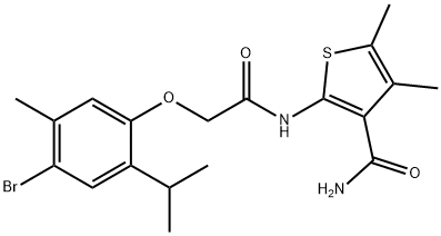 2-{[(4-bromo-2-isopropyl-5-methylphenoxy)acetyl]amino}-4,5-dimethyl-3-thiophenecarboxamide 结构式