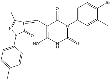 3-(4-bromo-3-methylphenyl)-6-hydroxy-5-{[3-methyl-1-(4-methylphenyl)-5-oxo-1,5-dihydro-4H-pyrazol-4-ylidene]methyl}-2,4(1H,3H)-pyrimidinedione 结构式