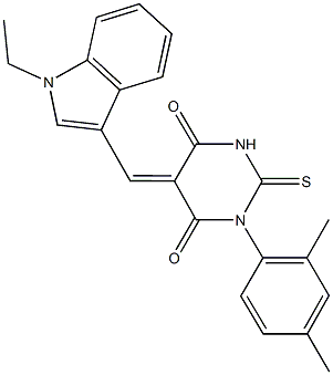 1-(2,4-dimethylphenyl)-5-[(1-ethyl-1H-indol-3-yl)methylene]-2-thioxodihydro-4,6(1H,5H)-pyrimidinedione 结构式