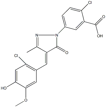 2-chloro-5-[4-(2-chloro-4-hydroxy-5-methoxybenzylidene)-3-methyl-5-oxo-4,5-dihydro-1H-pyrazol-1-yl]benzoic acid 结构式