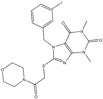 7-(3-iodobenzyl)-1,3-dimethyl-8-{[2-(4-morpholinyl)-2-oxoethyl]sulfanyl}-3,7-dihydro-1H-purine-2,6-dione 结构式