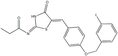 N-(5-{4-[(3-iodobenzyl)oxy]benzylidene}-4-oxo-1,3-thiazolidin-2-ylidene)propanamide 结构式