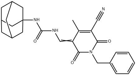 N-(1-adamantyl)-N'-[(1-benzyl-5-cyano-4-methyl-2,6-dioxo-1,6-dihydro-3(2H)-pyridinylidene)methyl]urea 结构式