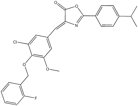 4-{3-chloro-4-[(2-fluorobenzyl)oxy]-5-methoxybenzylidene}-2-(4-isopropylphenyl)-1,3-oxazol-5(4H)-one 结构式