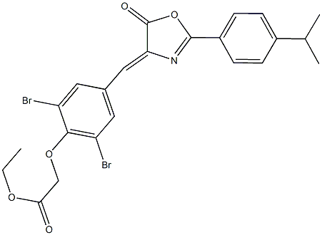 ethyl {2,6-dibromo-4-[(2-(4-isopropylphenyl)-5-oxo-1,3-oxazol-4(5H)-ylidene)methyl]phenoxy}acetate 结构式