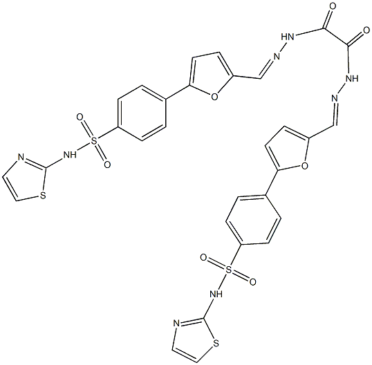4-{5-[2-(oxo{2-[(5-{4-[(1,3-thiazol-2-ylamino)sulfonyl]phenyl}-2-furyl)methylene]hydrazino}acetyl)carbohydrazonoyl]-2-furyl}-N-(1,3-thiazol-2-yl)benzenesulfonamide 结构式