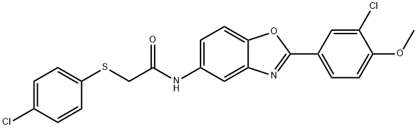 N-[2-(3-chloro-4-methoxyphenyl)-1,3-benzoxazol-5-yl]-2-[(4-chlorophenyl)sulfanyl]acetamide 结构式