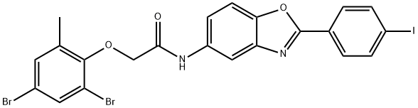 2-(2,4-dibromo-6-methylphenoxy)-N-[2-(4-iodophenyl)-1,3-benzoxazol-5-yl]acetamide 结构式