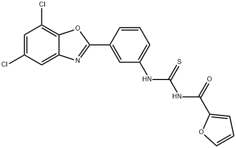 N-[3-(5,7-dichloro-1,3-benzoxazol-2-yl)phenyl]-N'-(2-furoyl)thiourea 结构式