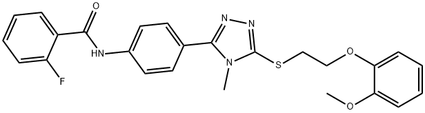 2-fluoro-N-[4-(5-{[2-(2-methoxyphenoxy)ethyl]sulfanyl}-4-methyl-4H-1,2,4-triazol-3-yl)phenyl]benzamide 结构式