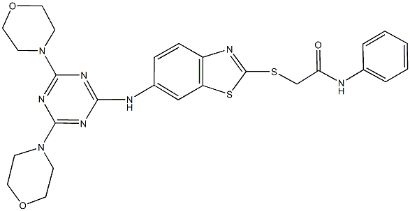 2-({6-[(4,6-dimorpholin-4-yl-1,3,5-triazin-2-yl)amino]-1,3-benzothiazol-2-yl}sulfanyl)-N-phenylacetamide 结构式