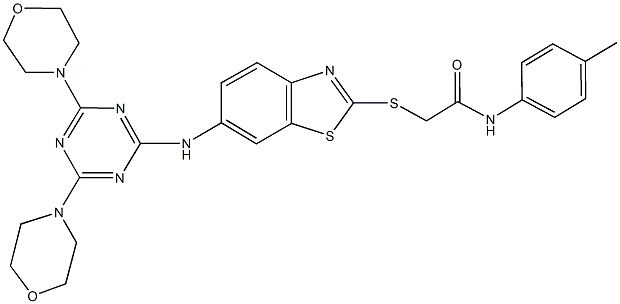 2-[(6-{[4,6-di(4-morpholinyl)-1,3,5-triazin-2-yl]amino}-1,3-benzothiazol-2-yl)sulfanyl]-N-(4-methylphenyl)acetamide 结构式