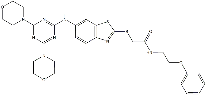 2-({6-[(4,6-dimorpholin-4-yl-1,3,5-triazin-2-yl)amino]-1,3-benzothiazol-2-yl}sulfanyl)-N-(2-phenoxyethyl)acetamide 结构式