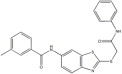 N-{2-[(2-anilino-2-oxoethyl)sulfanyl]-1,3-benzothiazol-6-yl}-3-methylbenzamide 结构式