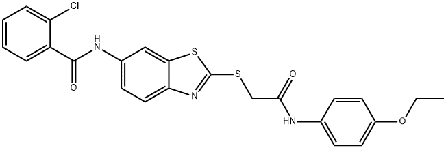 2-chloro-N-(2-{[2-(4-ethoxyanilino)-2-oxoethyl]sulfanyl}-1,3-benzothiazol-6-yl)benzamide 结构式