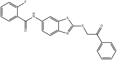 2-fluoro-N-{2-[(2-oxo-2-phenylethyl)sulfanyl]-1,3-benzothiazol-6-yl}benzamide 结构式