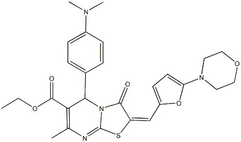 ethyl 5-[4-(dimethylamino)phenyl]-7-methyl-2-{[5-(4-morpholinyl)-2-furyl]methylene}-3-oxo-2,3-dihydro-5H-[1,3]thiazolo[3,2-a]pyrimidine-6-carboxylate 结构式