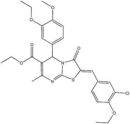 ethyl 2-(3-chloro-4-ethoxybenzylidene)-5-(3-ethoxy-4-methoxyphenyl)-7-methyl-3-oxo-2,3-dihydro-5H-[1,3]thiazolo[3,2-a]pyrimidine-6-carboxylate 结构式