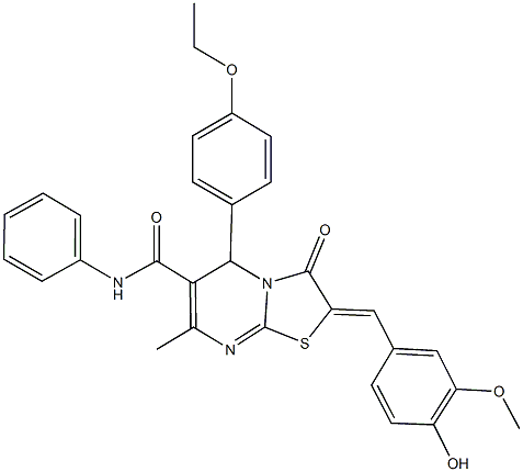 5-(4-ethoxyphenyl)-2-(4-hydroxy-3-methoxybenzylidene)-7-methyl-3-oxo-N-phenyl-2,3-dihydro-5H-[1,3]thiazolo[3,2-a]pyrimidine-6-carboxamide 结构式