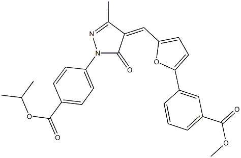 methyl 3-[5-({1-[4-(isopropoxycarbonyl)phenyl]-3-methyl-5-oxo-1,5-dihydro-4H-pyrazol-4-ylidene}methyl)-2-furyl]benzoate 结构式