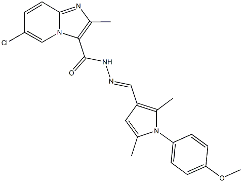 6-chloro-N'-{[1-(4-methoxyphenyl)-2,5-dimethyl-1H-pyrrol-3-yl]methylene}-2-methylimidazo[1,2-a]pyridine-3-carbohydrazide 结构式