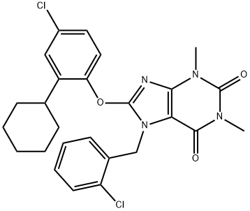 7-(2-chlorobenzyl)-8-(4-chloro-2-cyclohexylphenoxy)-1,3-dimethyl-3,7-dihydro-1H-purine-2,6-dione 结构式