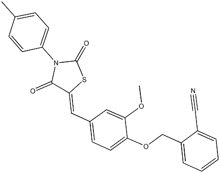 2-[(2-methoxy-4-{[3-(4-methylphenyl)-2,4-dioxo-1,3-thiazolidin-5-ylidene]methyl}phenoxy)methyl]benzonitrile 结构式